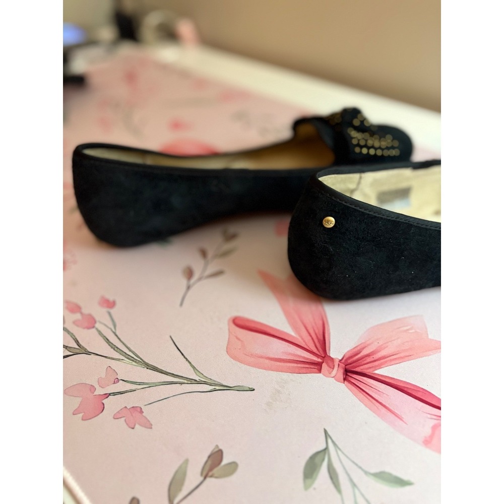 UGG Australia Alloway Studded Bow Black Suede Shearling Ballet Flats 1004766 10 - Picture 7 of 7